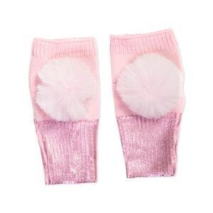 INC Womens Pink Foil-Print Cuffs Pom Pom Trim Ribbed Winter Fingerless Gloves